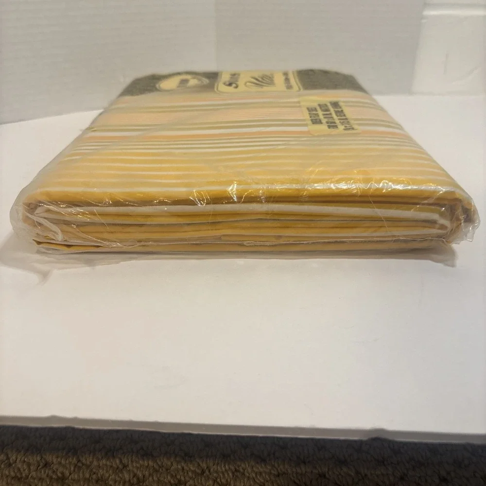 NOS Vintage Stevens Utica Queen Flat Sheet Orange Striped Fancy 1970s No Iron